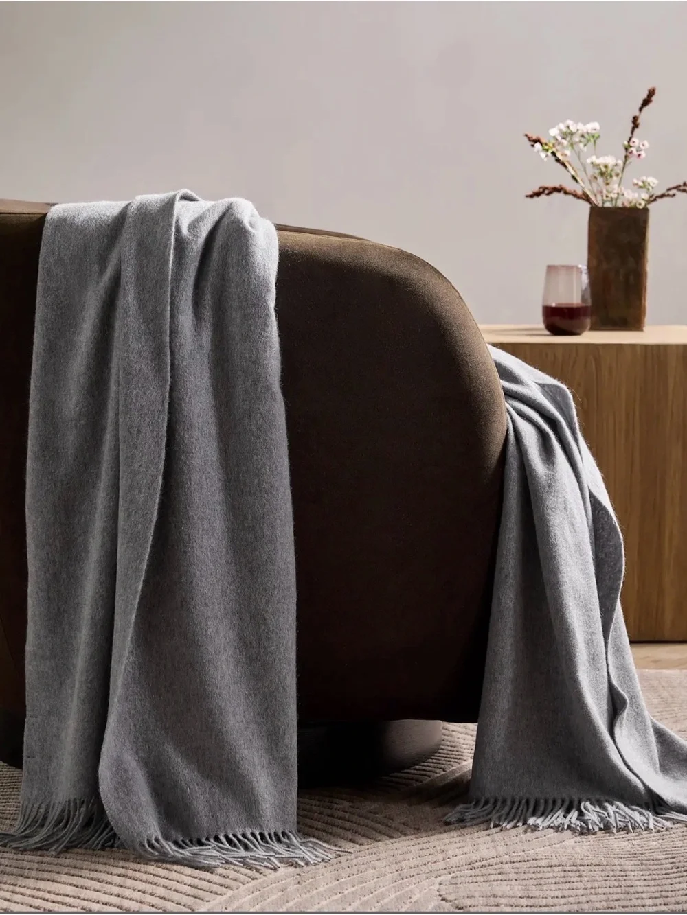 NIP Quince 100% Mongolian Cashmere Throw Blanket Heather Gray 50x60